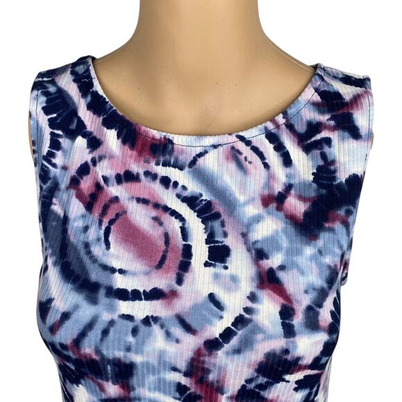 Pyramid Collection Blue Purple Tie Dye Asymmetric Ruffle Hem Top SZ XS - Picture 4 of 9